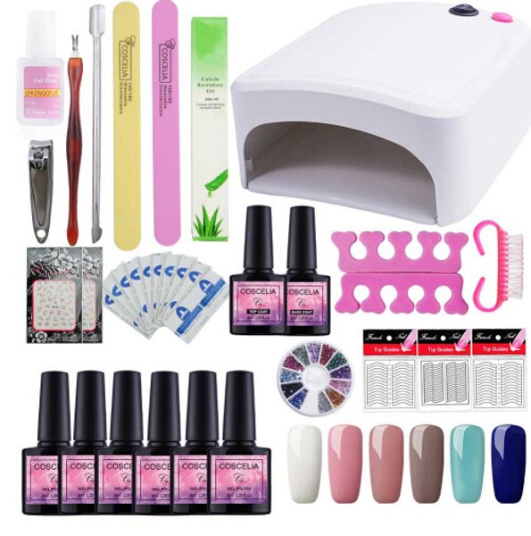 

36w uv lamp 6 color nail polish lacquer solid color hybrid varnishes gel soak-off uv&led gel varnish kit for nail art tools