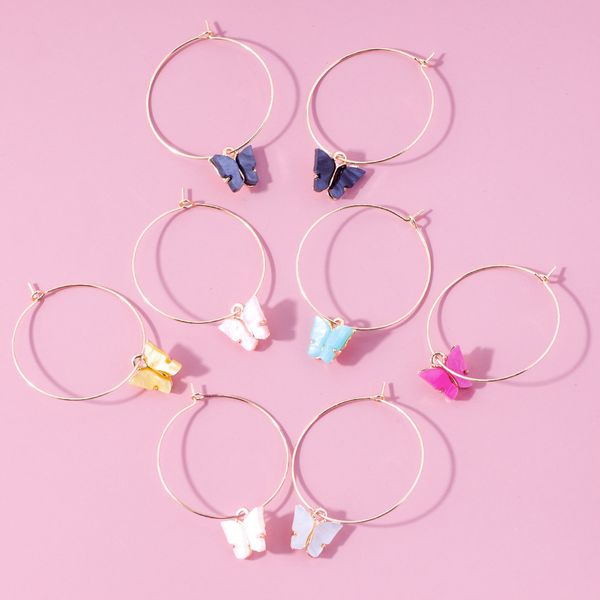 

diezi korean elegant circle femme hoop earrings for women girls fashion candy color butterfly earrings 2020 new jewelry female, Golden