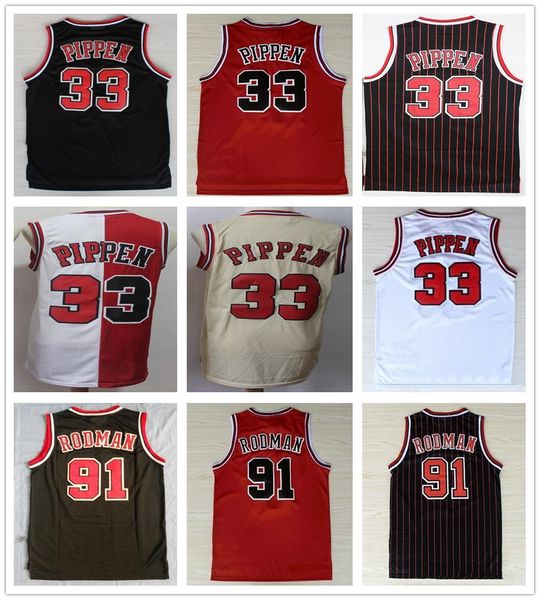 

stitched men scottie 33 pippen jersey black white red beige team color dennis 91 rodman jerseys college basketball shirts uniform