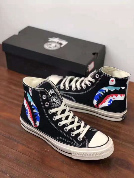 

2019 новый черный белый высокий топ спортивные звезды классический холст обувь кро