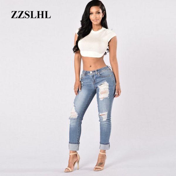 

new 2020 popularstyle solid woman hole pants club jeans woman streetwear, Blue