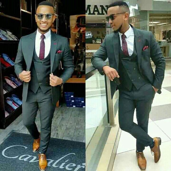 

green men suits for wedding suits man blazers vest with double breasted costume homme mariage groom tuxedo 3piece coat pants terno masculino, Black;gray