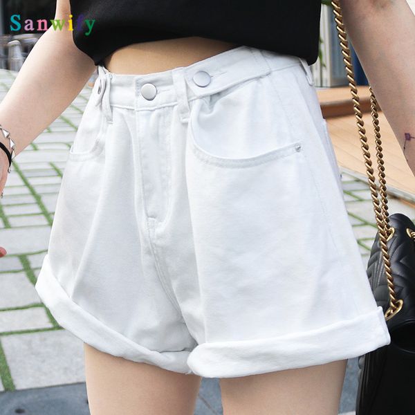 

wide leg shorts 2020 loose women denim shorts casual washed jean style short jean white black, Blue