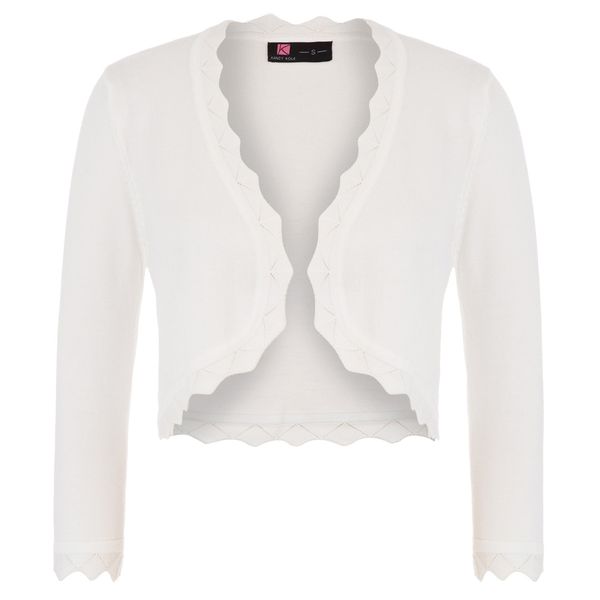 

women's 3/4 sleeve open front cropped length bolero shrug knitting cardigan, White