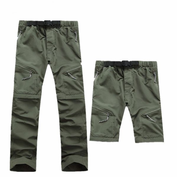 

men quick dry outdoor pants removable hiking&camping pants male summer breathable fishing climbing trousers trekking shorts, Black;green