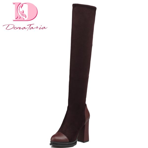 

doratasia over the knee boots women shoes flock socck boots high heels platform autumn party prom shoes woman, Black