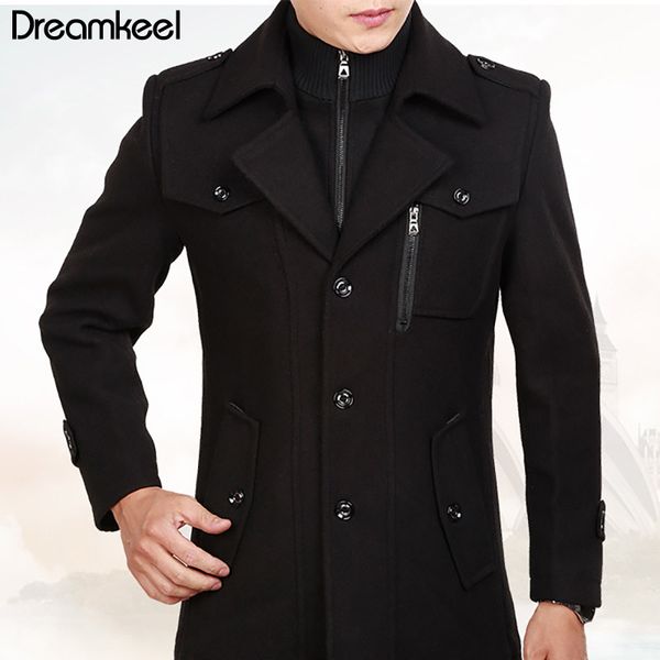 

slim smart casual formal wool mens clothing overcoats fashion winter dress coat mens autumn winter trench coat men 2019y, Black