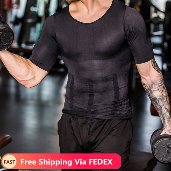 

2020 men body shapers tight skinny sleeveless shirt fitness elastic beauty abdomen tank shape vests slimming boobs gym vest