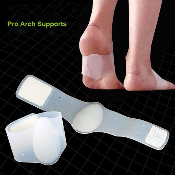 

1 pair insoles reusable bandage silicone gel foot care ortc arch support protection brace relief fasciitis massage unisex, Black