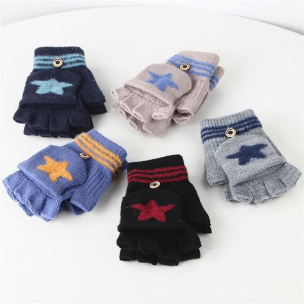 

toddler baby winter warm knitted convertible flip fingerless mittens gloves, White