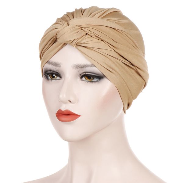 

2019 new fashion cotton women's pleated head wrap bonnet turban winter warm turban, White