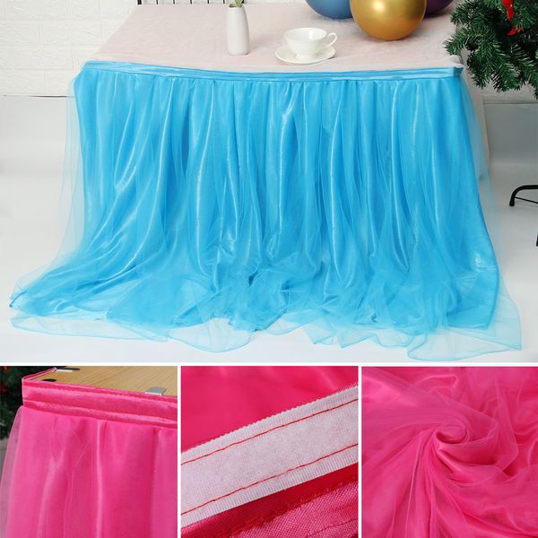 

100x75cm tulle table skirt elastic mesh table decoration tulle tableware tablecloth for wedding party home textile accessories