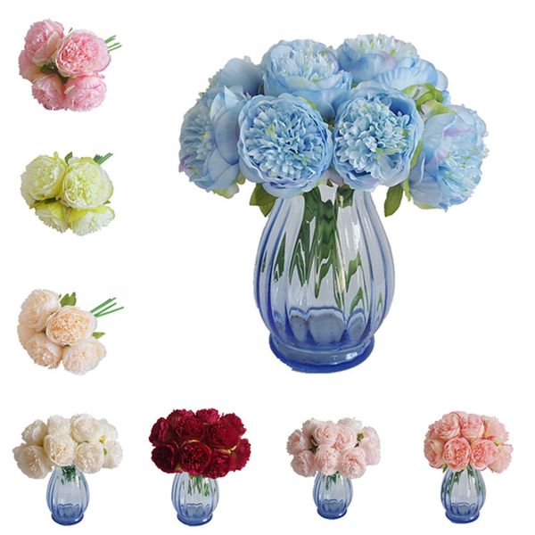 

9color european style 5 heads peonies hand tied peony bridal bouquets factory direct wedding stage background bouquets home decoration props