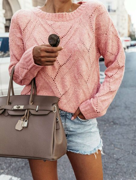 

2019 женщин вязаной теплой одежда сенсорную street style o-образный вырез с полой из пуловеры свитер сыпучий длинный рукав, White;black