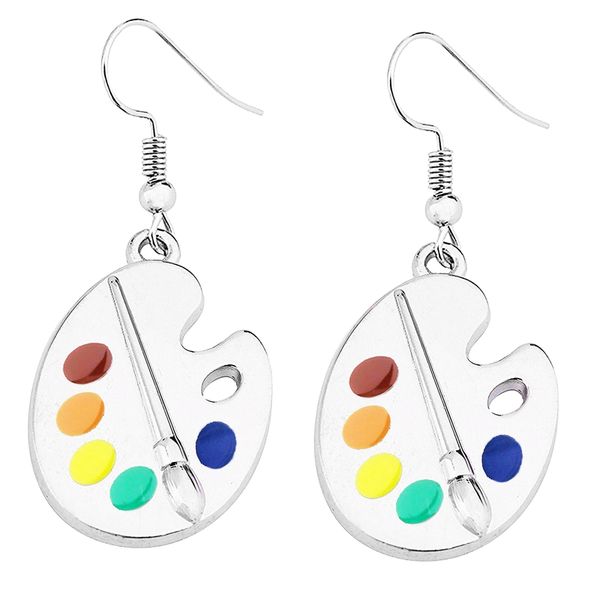 

color palette earrings charm personality paint brush earrings colorful painter jewelry gift women, Silver