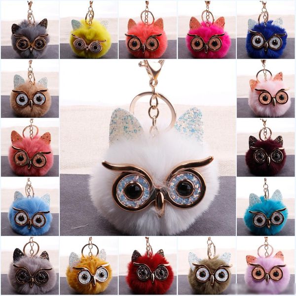 25 Styles Multicolor dos desenhos animados chaveiro Olhos grandes Owl Fur bola chaveiro pingente imitação Coelho Ladies Bag Cabelo Ornamentos Carteira Keychain