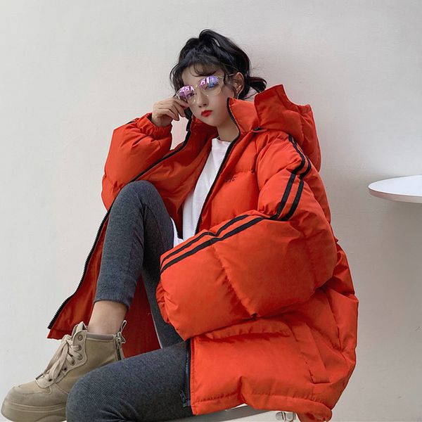 

2019 новая зима рыхлой студентов stripe больше хлеба пальто держать теплой зимней куртки хлопка ватник пальто платье, Black