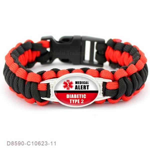 

diabetic medical charm bracelets outdoor men women braided paracord multi-function hiking camping bracelets j4, Black