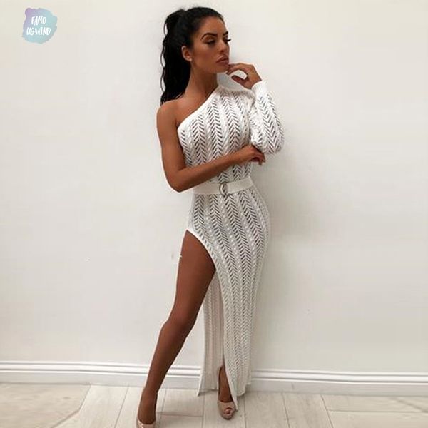 

женщины трикотажное платье платья партии свитер sexy одно плечо side split club wear выдалбливают бинты metallic maxi саржа с, Black;gray