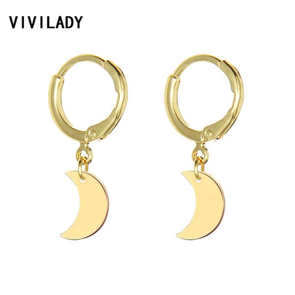

vivilady trendy lovely moon round small hoop earrings women gold silver color religious cross lover boho jewelry christmas gift, Golden;silver