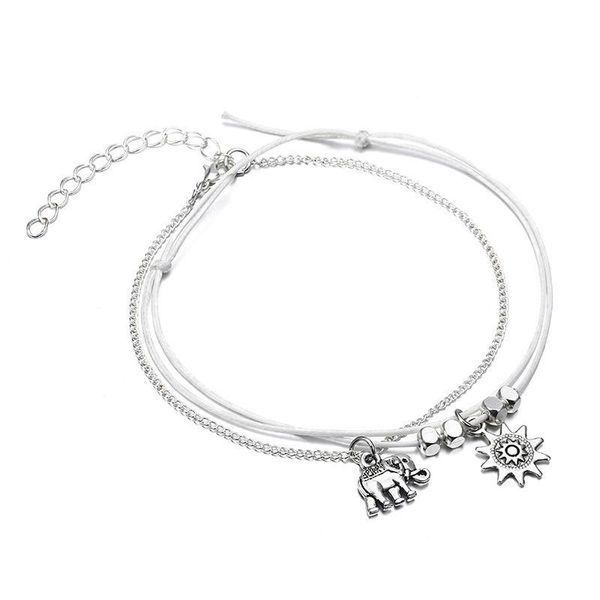 

vintage multilayer anklets bracelet for women elephant sun pendant charms rope chain bohemian beach summer foot ankle statement jewelry dhl, Red;blue
