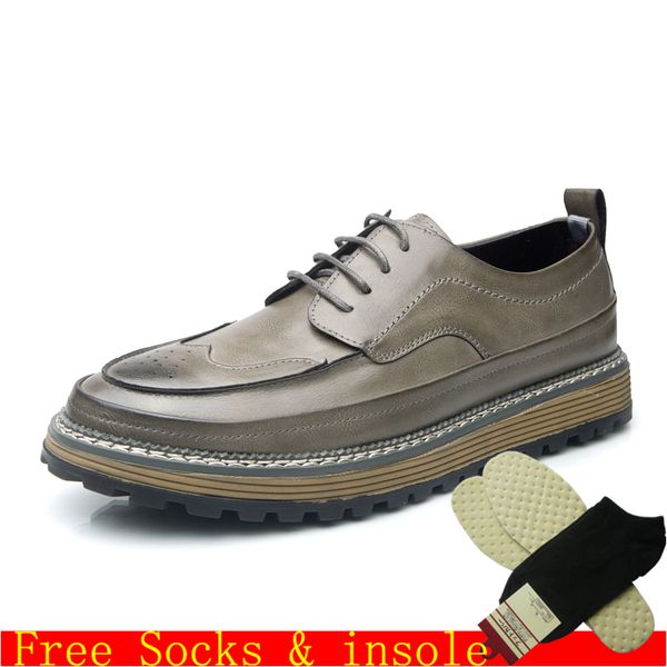 

casual shoes men's genuine leather shoes brock carved hollow retro breathable formal male, Black