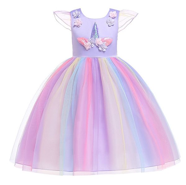 

baby girls unicorn dress 2019 kids dresses for girls princess dress infantil fantasia dress girl costume clothes for 100-150cm, Red;yellow