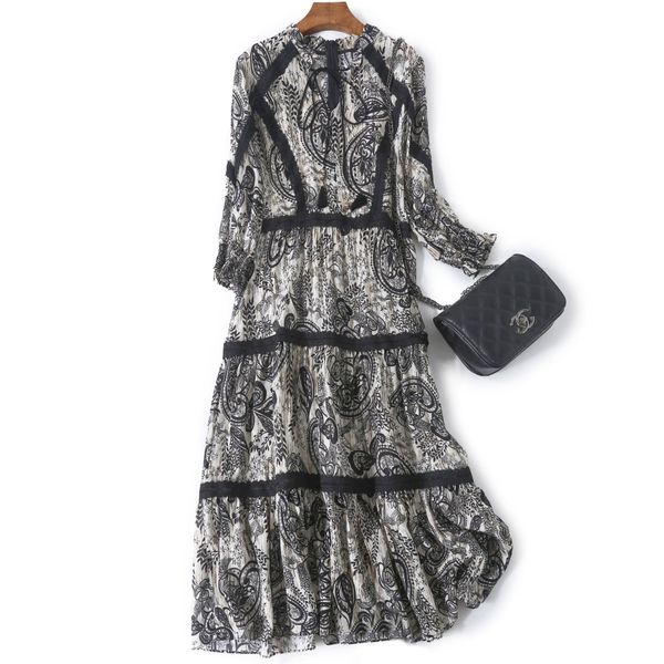 

womens designer live dress season slim stitching printing long silk cake skirtm75m, Black;gray