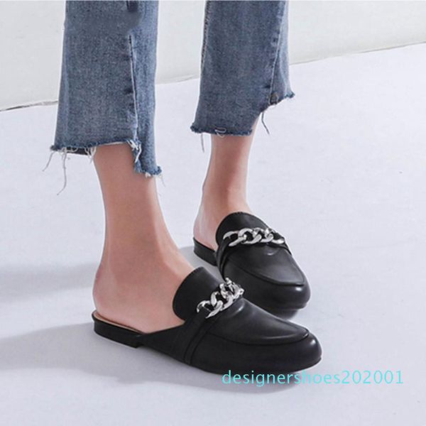 

summer women slippers plus size 36-41 fashion chian decoration flat outside ladies casual mules slides shoes d01, Black
