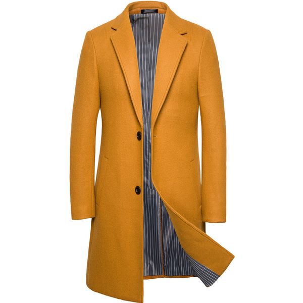

2019 autumn and winter new men's woolen coat in the long section of the material casual windbreaker jacket male coats for men, Black