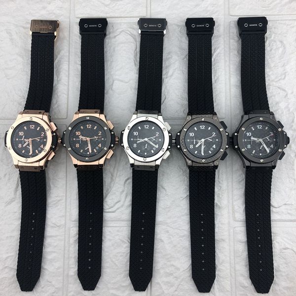 

brand big bang chronograph luxury watches for mens fashion folding buckle quartz watch rubber strap man sports watches, Slivery;brown