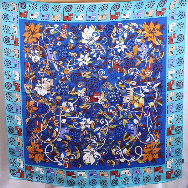

lady volume tail cat series silk scarf 90cm silk silk scarf big square scarf, Blue;gray