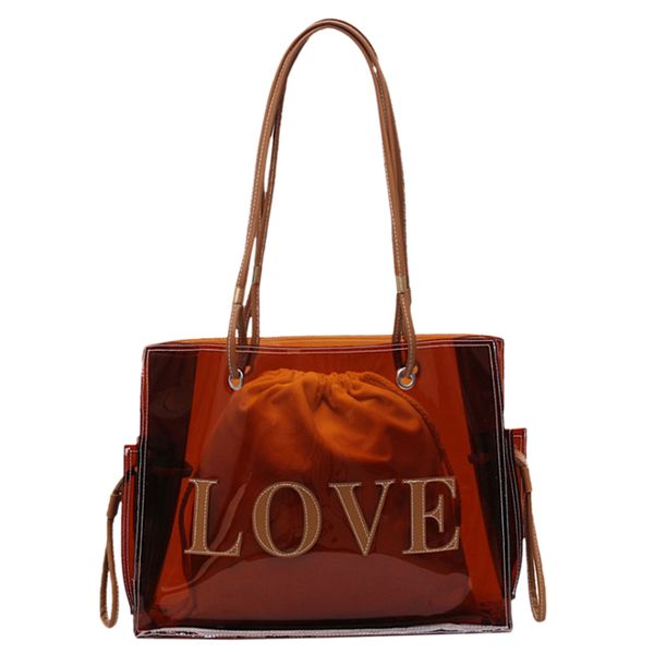 

transparent child bag fashion letter large capacity handbag work bag brown wild shoulder handbag