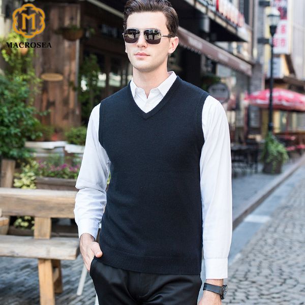 

macrosea high-end 96.3% cashmere men's cashmere sweater men's formal business sweaters office wear knitted vest 8137, Black;white