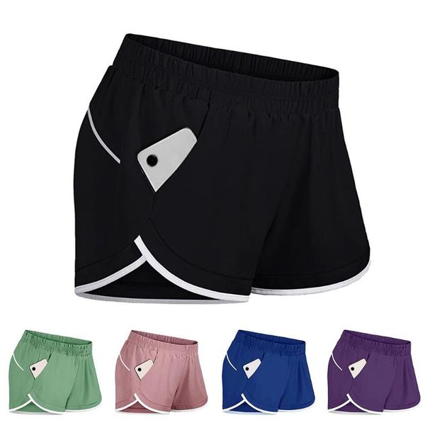 

plus size running shorts with phone pocket women elastic wasit workout quick dry high waisted shorts sport yoga tennis, Black;blue