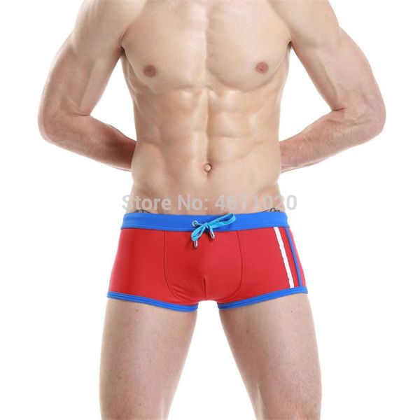 

2020 men's laced low waist stitching contrast color slim surf beach breathable swim trunks