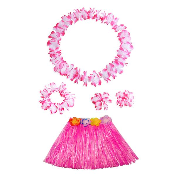 

girls hawaiian grass hula lei skirt flower wristband garland fancy costume gift