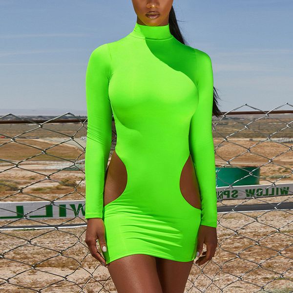 

Sexy Hollow Out Bodycon Dresses Autumn Women Turtle Neck Dress Fashion Designer Long Sleeve Pencil Dresses