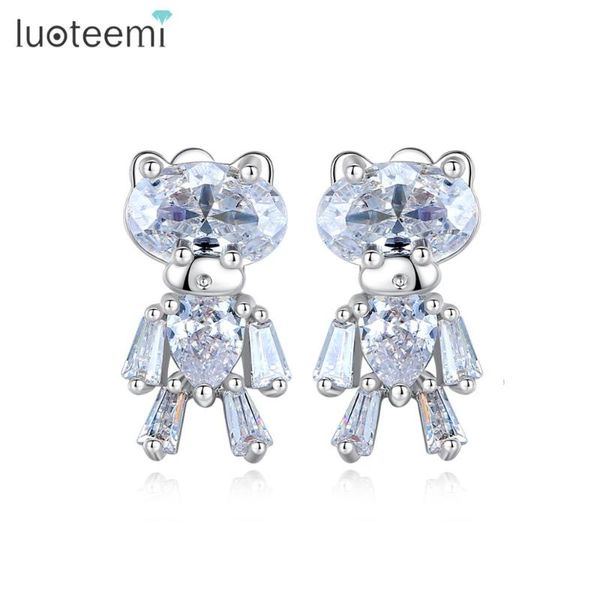 

luoteemi lovely small bear stud earrings for girls children cute fashion jewelry clear cz brincos bijoux femme christmas gifts, Golden;silver