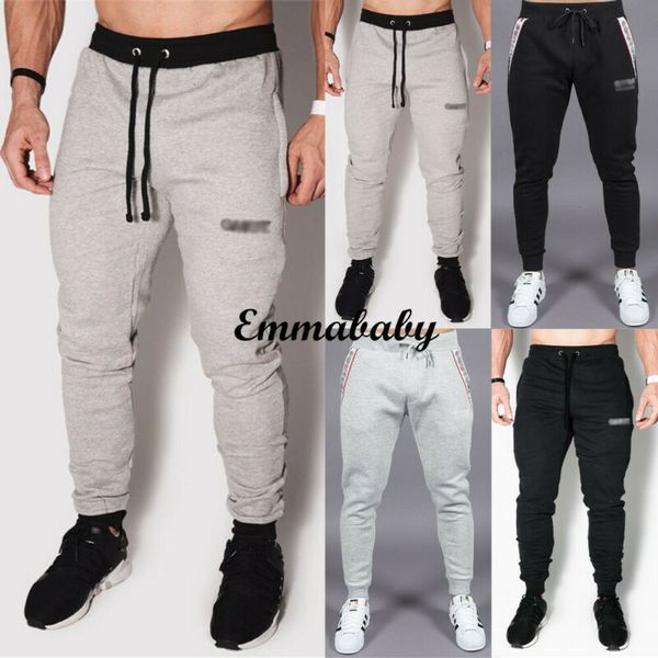 

men's pants fashion men sport gym slim fitness bodybuilding trousers cool game training running joggers outwear casual sweatpants, Black