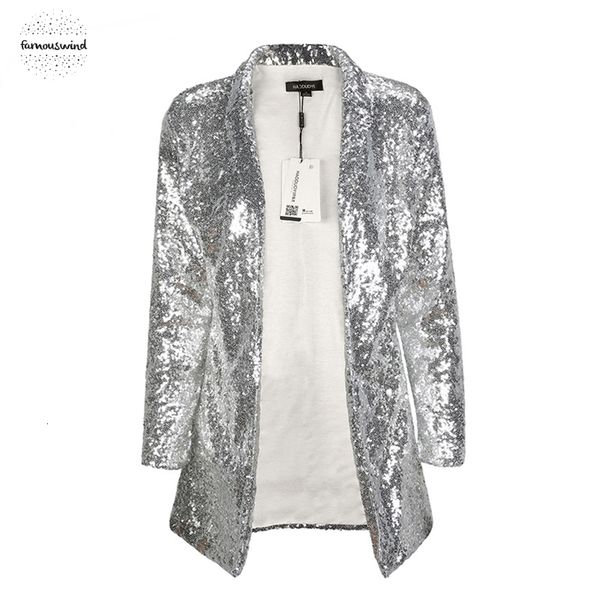 

новая мода женщины куртки осень моды кардиган silver sequined turn down воротник длинные рукава outwears drop доставка, Black;brown