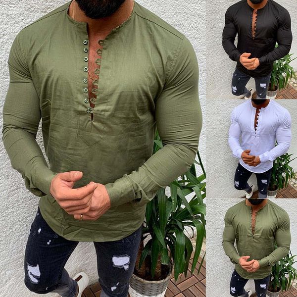 

vogue men's blouse cotton linen shirt loose long sleeve shirts solid leisure fitness pullovers camisa sweatshirts nice, White;black