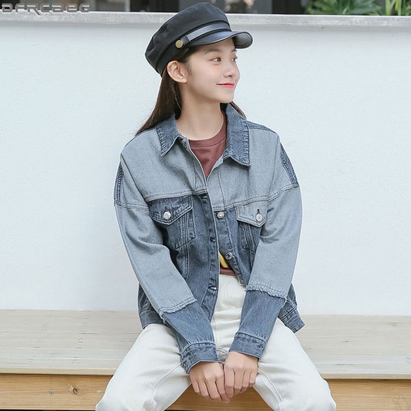 

vintage patchwork jeans jacket women harajuku loose boyfriend bomber jackets coats long sleeve spliced oversized denim jacket, Black;brown