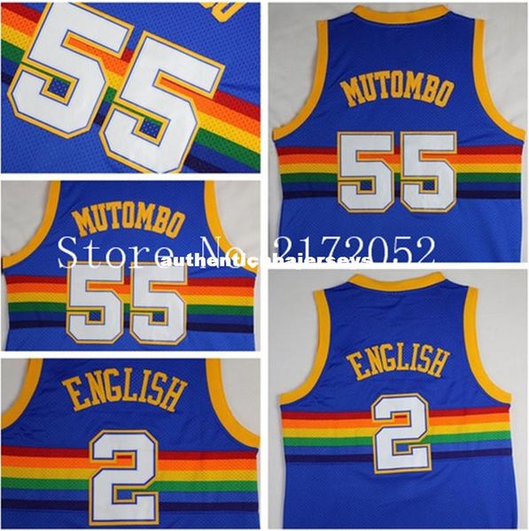 

#55 dikembe mutombo jersey, #2 alex english jersey, stitched blue rainbow retro basketball jersey ncaa college, Black;blue
