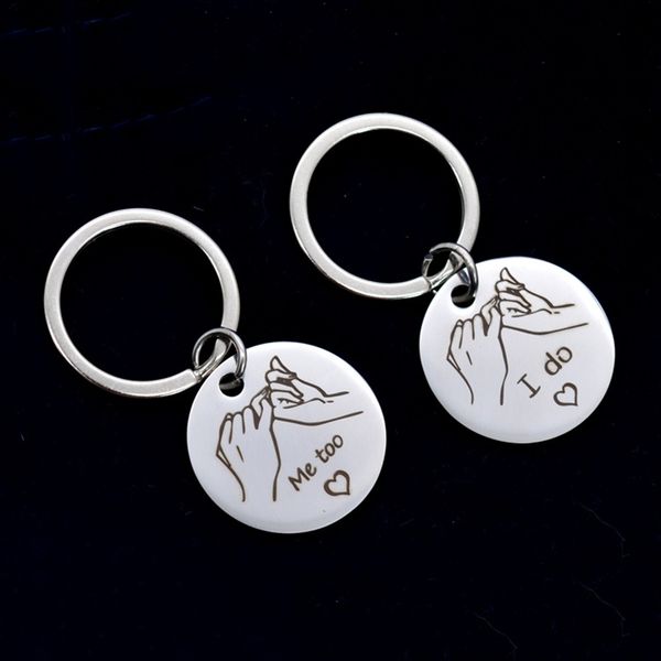 

valentine's day couple gift i do me too polished stainless steel keychain pair male female pull hook simple fashion personality, Silver