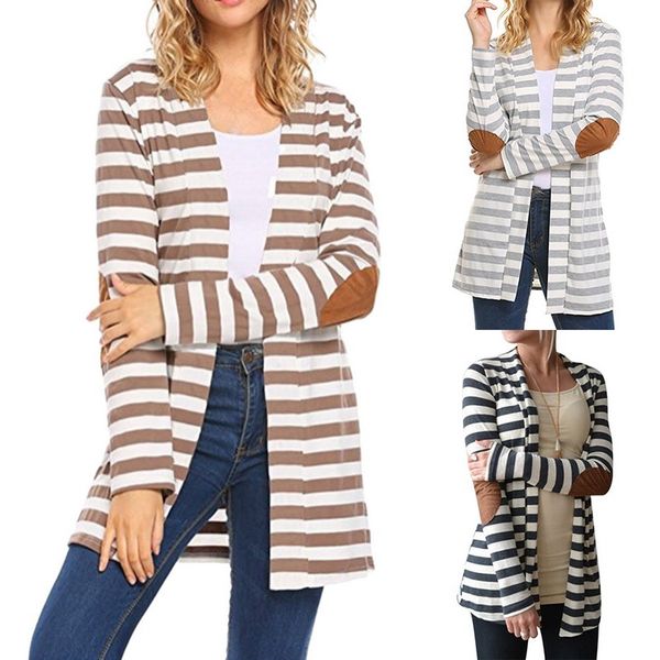 

autumn cardigan women long sleeve striped print knitted sweater cardigan casual patchwork female jumper coat plus size 5xl, White