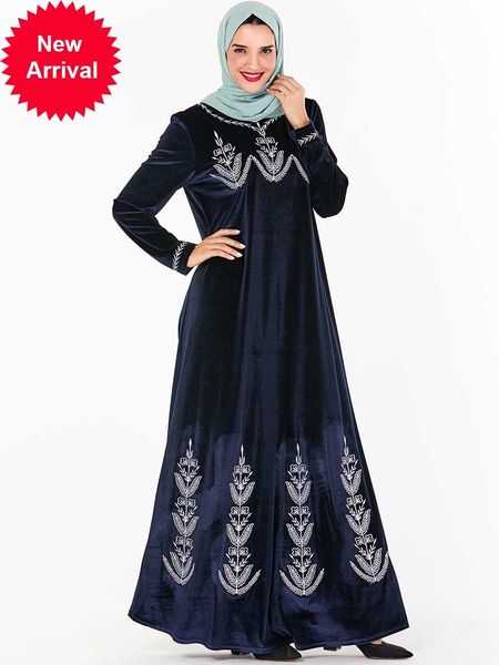 

mc209233 black 9234 pink 9235 navy blue large size women's embroidered dress (no headscarf) muslim womens clothing vestidos musliman, Red