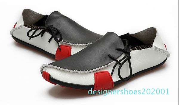 

mens casual shoes cowhide driving moccasins slip on loafers man loafers 2020 genuine leather flats d1, Black