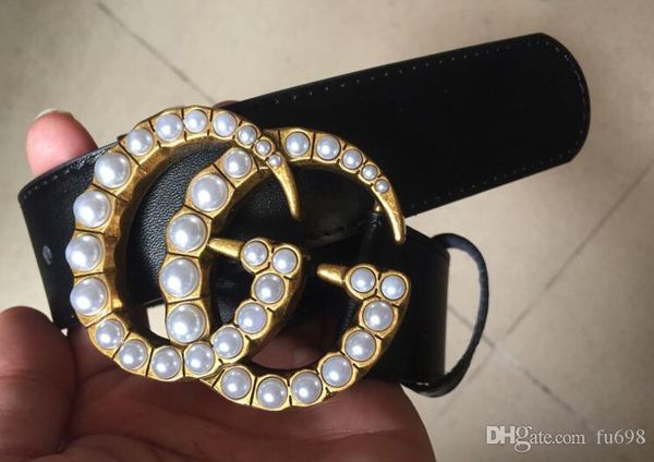 

2018 fashion business ceinture 3.8cm pearl belts design womens riem with gold z buckle black belt with box as gift 62vb, Silver