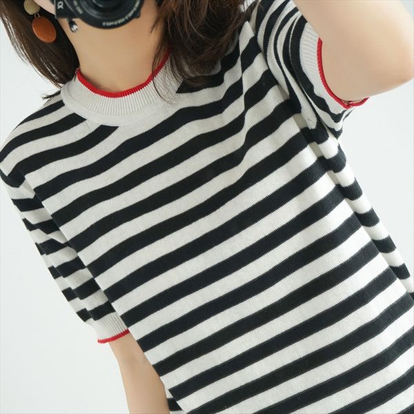 

short-sleeved t-shirt female round collar pure cotton loose knitted thin regular sleeve half-sleeve base shirt 18-24 weeks, White